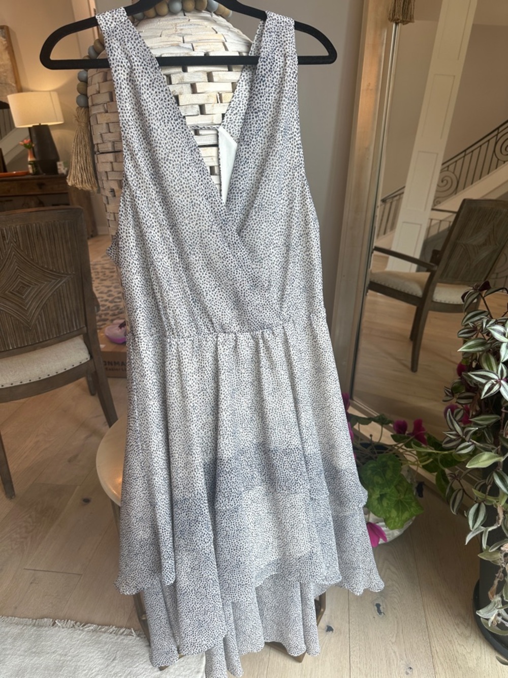 BCBGeneration White and Black Speckled High-Low Dress